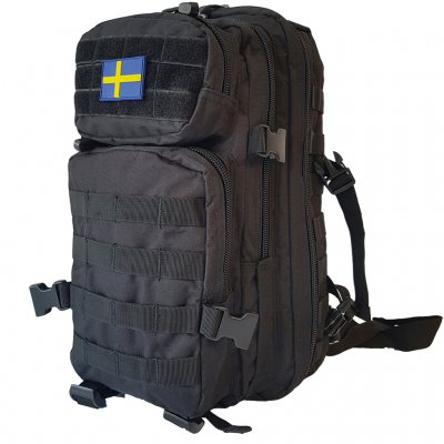US Assault Backpack Black 25L - Swedish Flag